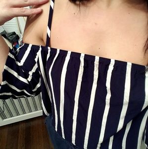 Charlotte Russe Women’s Crop Top – Striped Off-Shoulder, Small, Casual & Chic